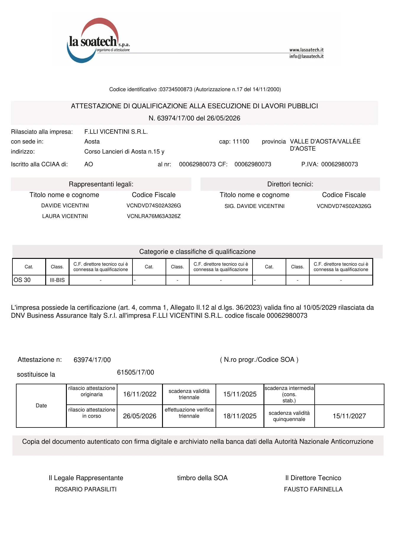 Attestazione SOA OS30